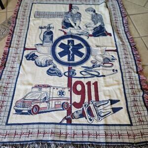 Pure Country Weavers Throw Blanket EMT First Responders 100% Cotton USA 66”x48”
